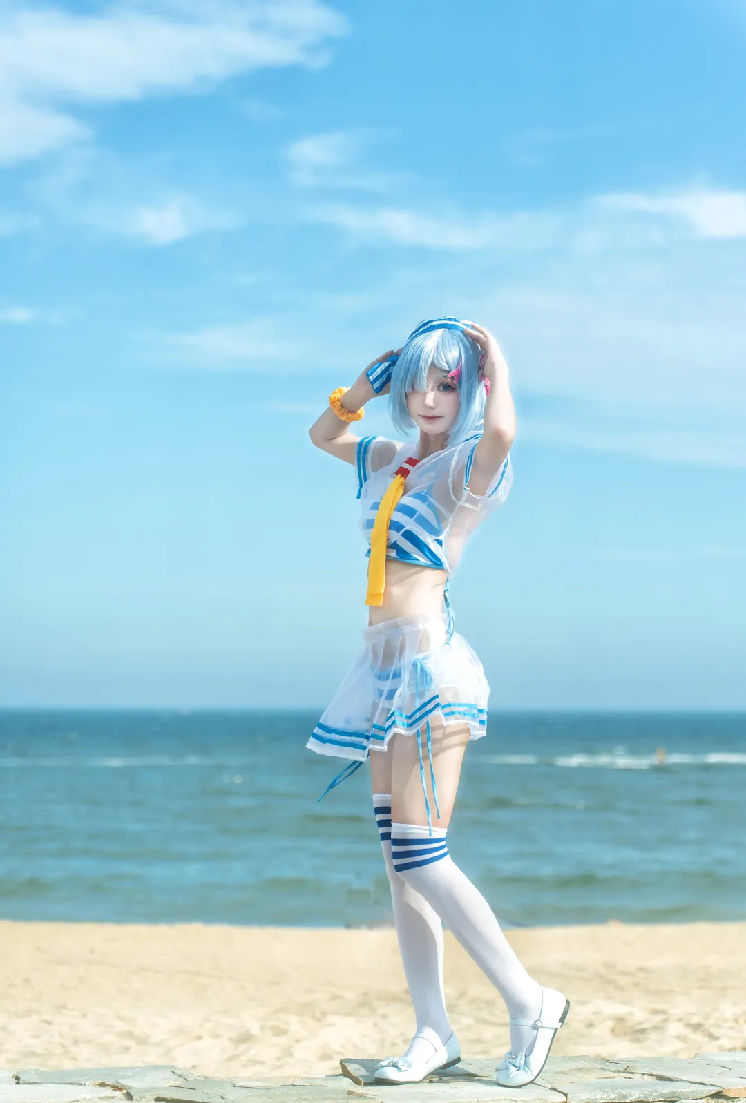 Rem cosplay, Seaside cosplay, Swimwear photography, Re:Zero − Starting Life in Another World, Summer beach
