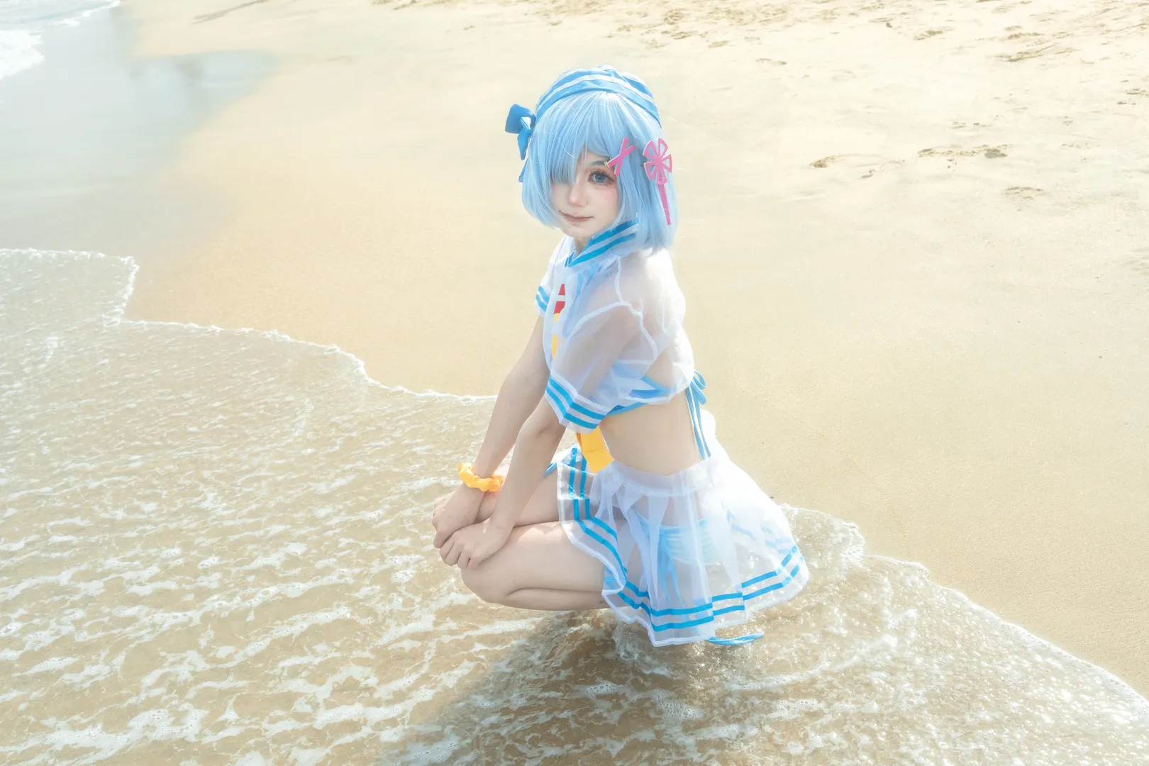 蕾姆cos, 海边cosplay, 泳装摄影, Re:从零开始的异世界生活, 夏日海滩 - 第6张