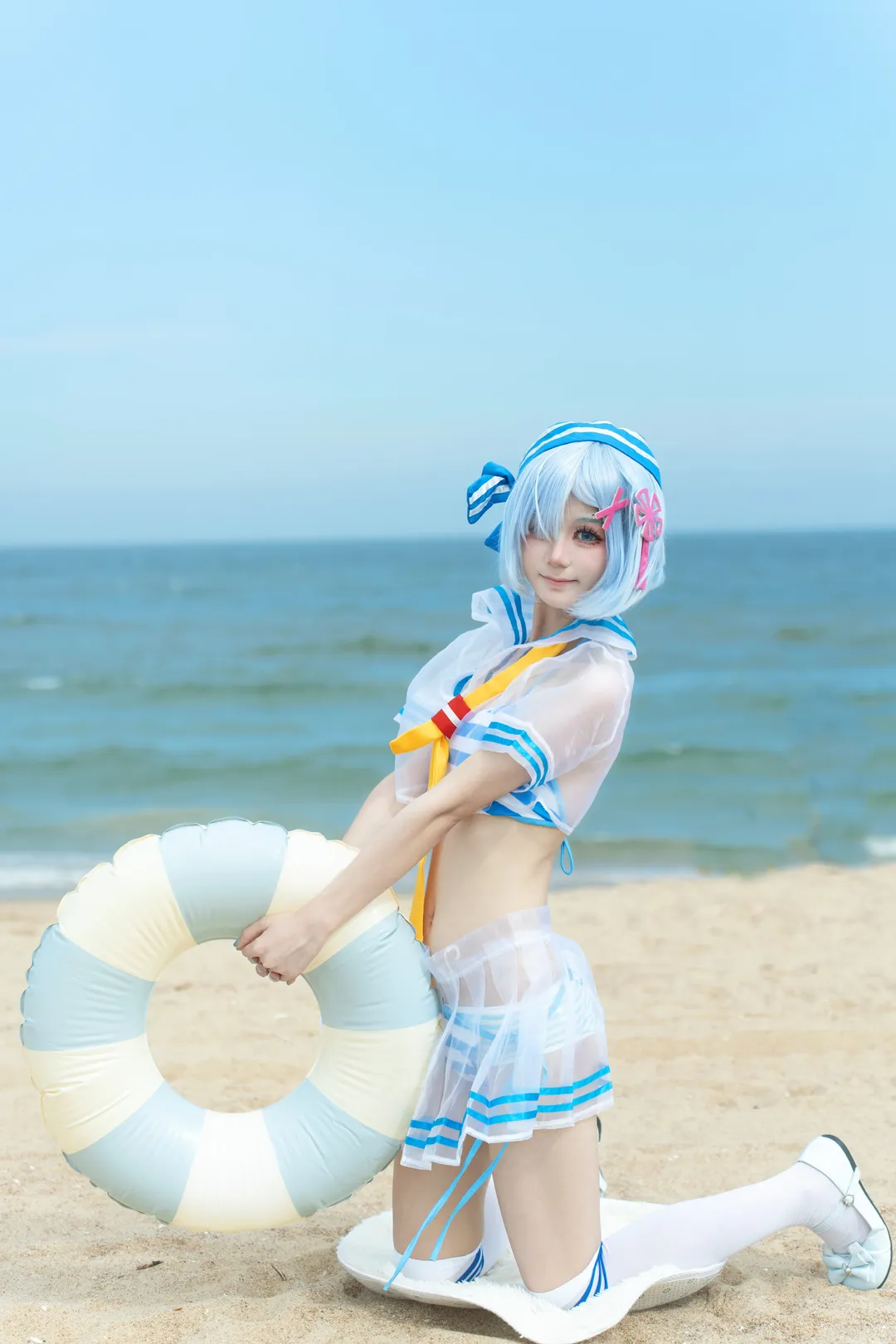 蕾姆cos, 海边cosplay, 泳装摄影, Re:从零开始的异世界生活, 夏日海滩 - 第7张
