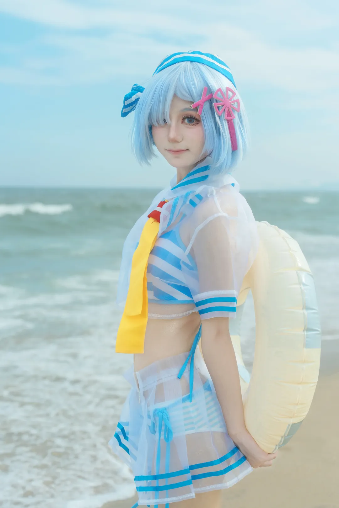 蕾姆cos, 海边cosplay, 泳装摄影, Re:从零开始的异世界生活, 夏日海滩 - 第8张