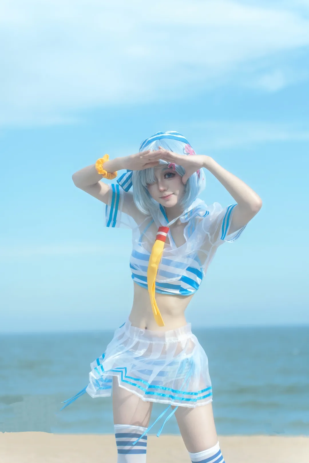 蕾姆cos, 海边cosplay, 泳装摄影, Re:从零开始的异世界生活, 夏日海滩 - 第9张