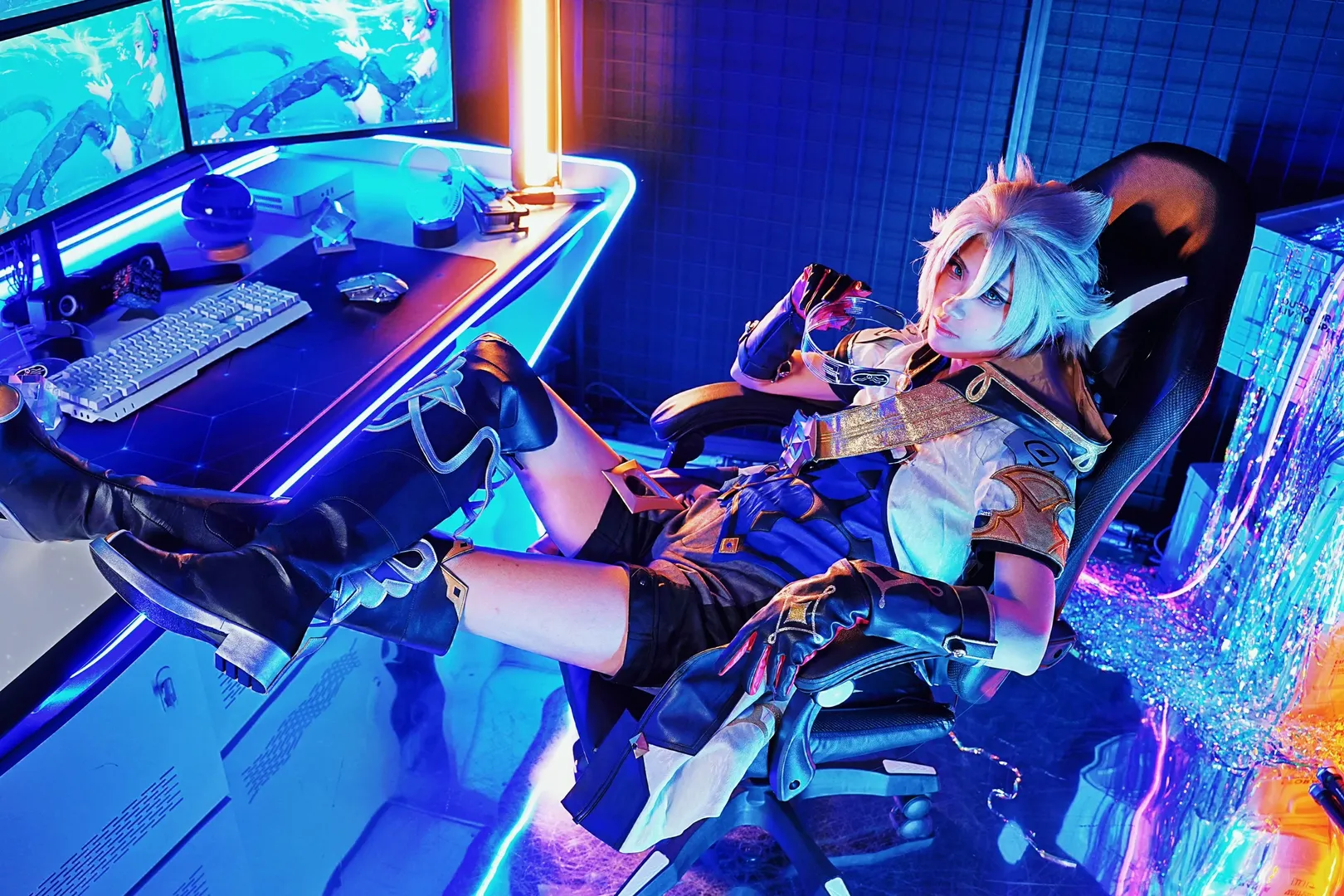Genshin Impact, Cyberpunk, Cosplay photography, Selfie studio, Albedo cosplay