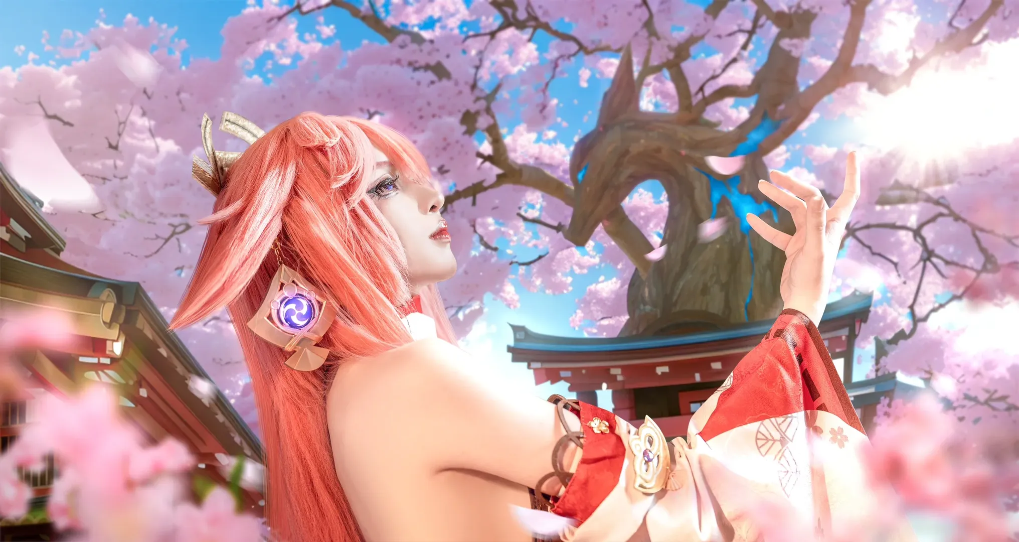 原神, 和风摄影, 八重神子cos, cosplay客片, 男coser - 第1张