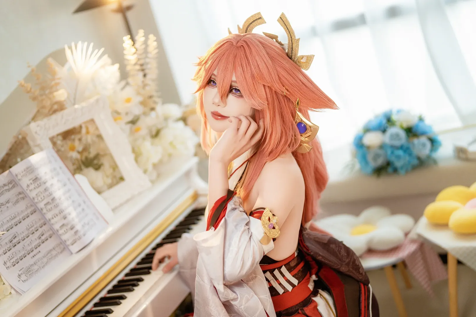 原神, アニメ撮影, 八重神子 コスプレ, 和風コスプレ, 狐妖コスプレ
