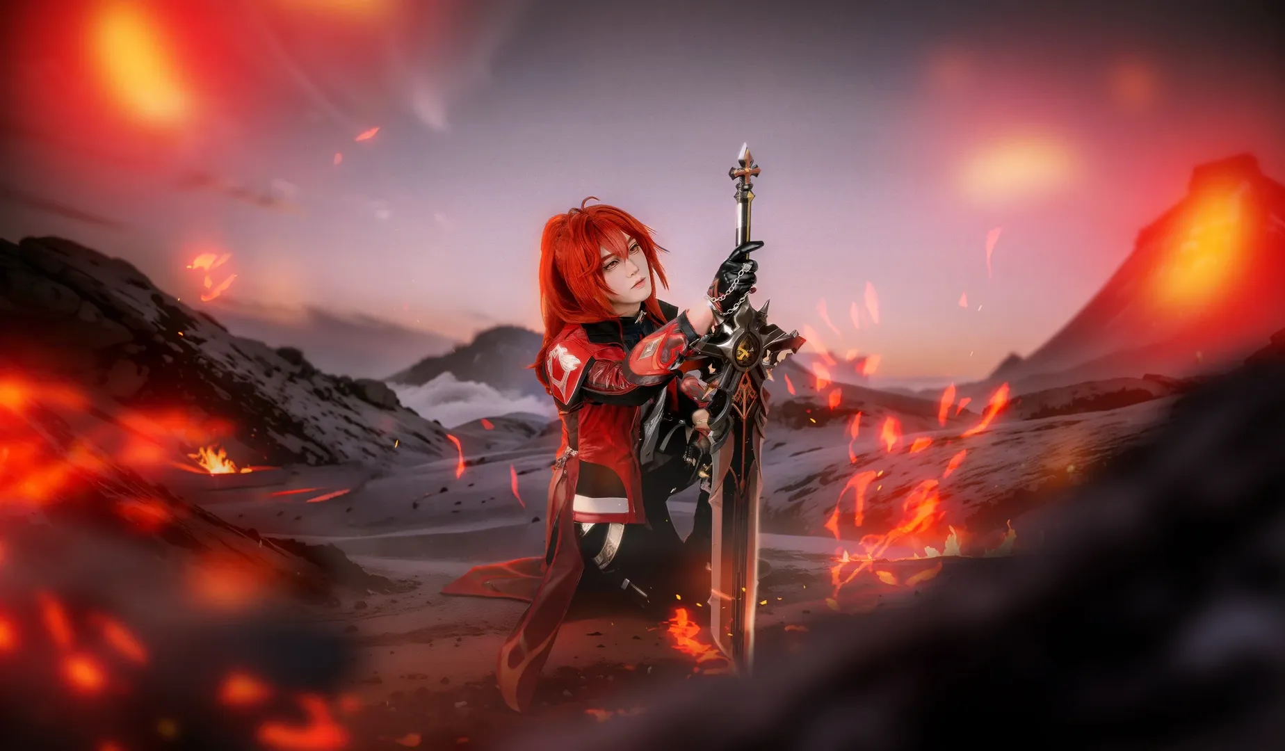 Genshin Impact, Cosplay photography, Red hair styling, Diluc cosplay, Convention client photos - Image 3