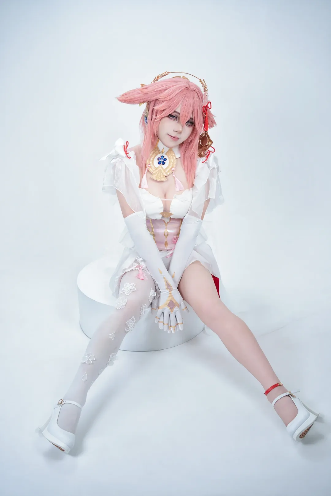 原神, 八重神子 コスプレ, 花嫁コスプレ, ピンクのウィッグ, コスプレ依頼写真 - 1枚目