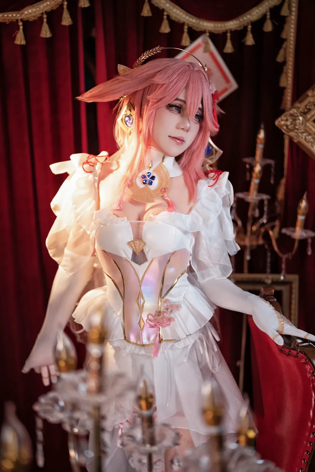 原神, 八重神子 コスプレ, 花嫁コスプレ, ピンクのウィッグ, コスプレ依頼写真 - 2枚目