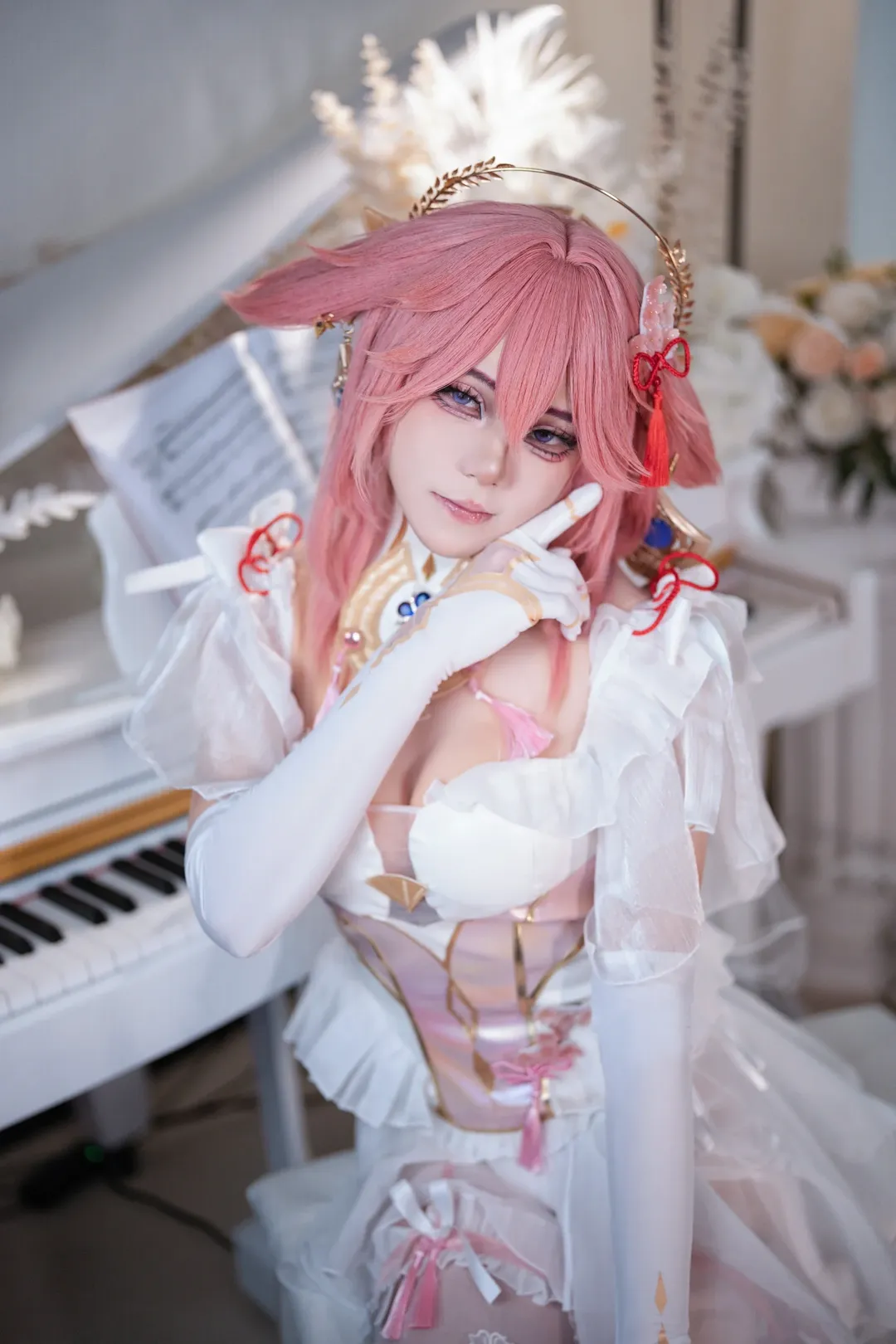 原神, 八重神子 コスプレ, 花嫁コスプレ, ピンクのウィッグ, コスプレ依頼写真 - 6枚目