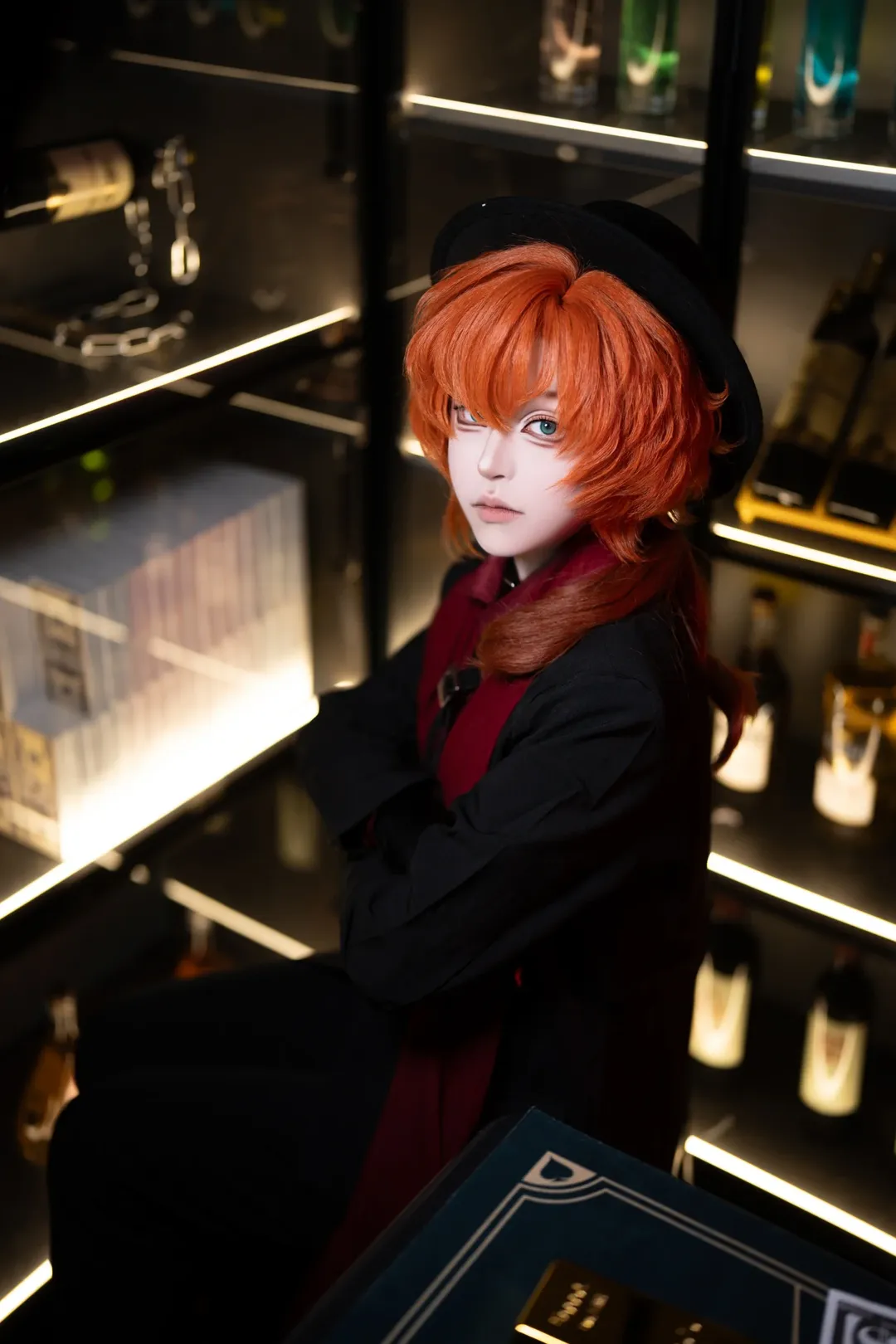 cosplay正片, 二次元仿妝, 黑紅穿搭, 中原中也cos, 西裝角色扮演 - 第3張