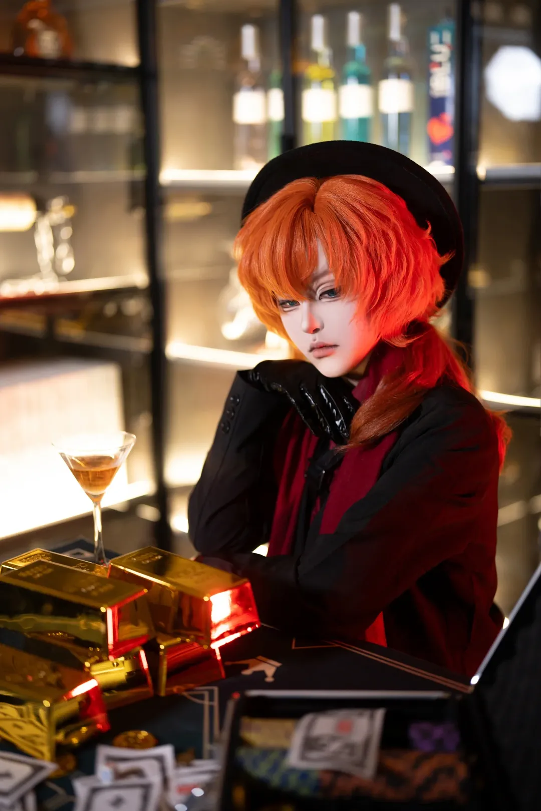 cosplay正片, 二次元仿妝, 黑紅穿搭, 中原中也cos, 西裝角色扮演 - 第4張