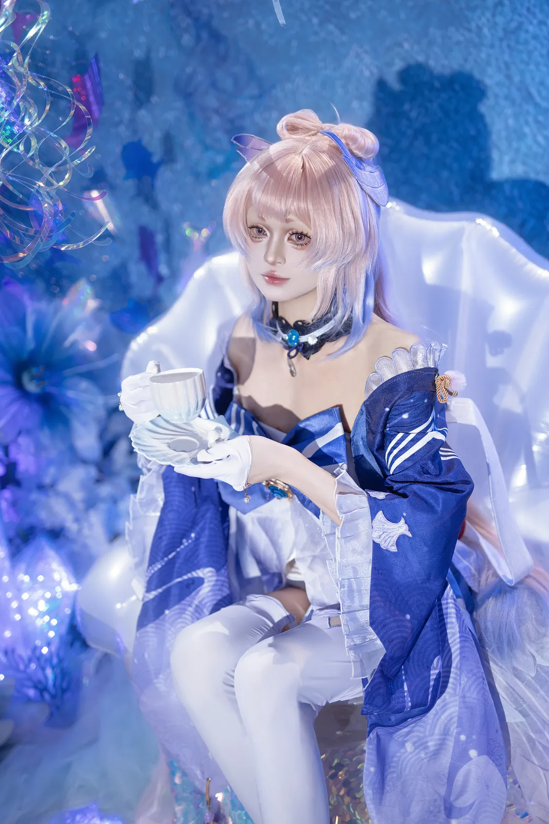 原神, 珊瑚宮心海cos, 白絲, 夢幻佈景, cosplay攝影 - 第1張