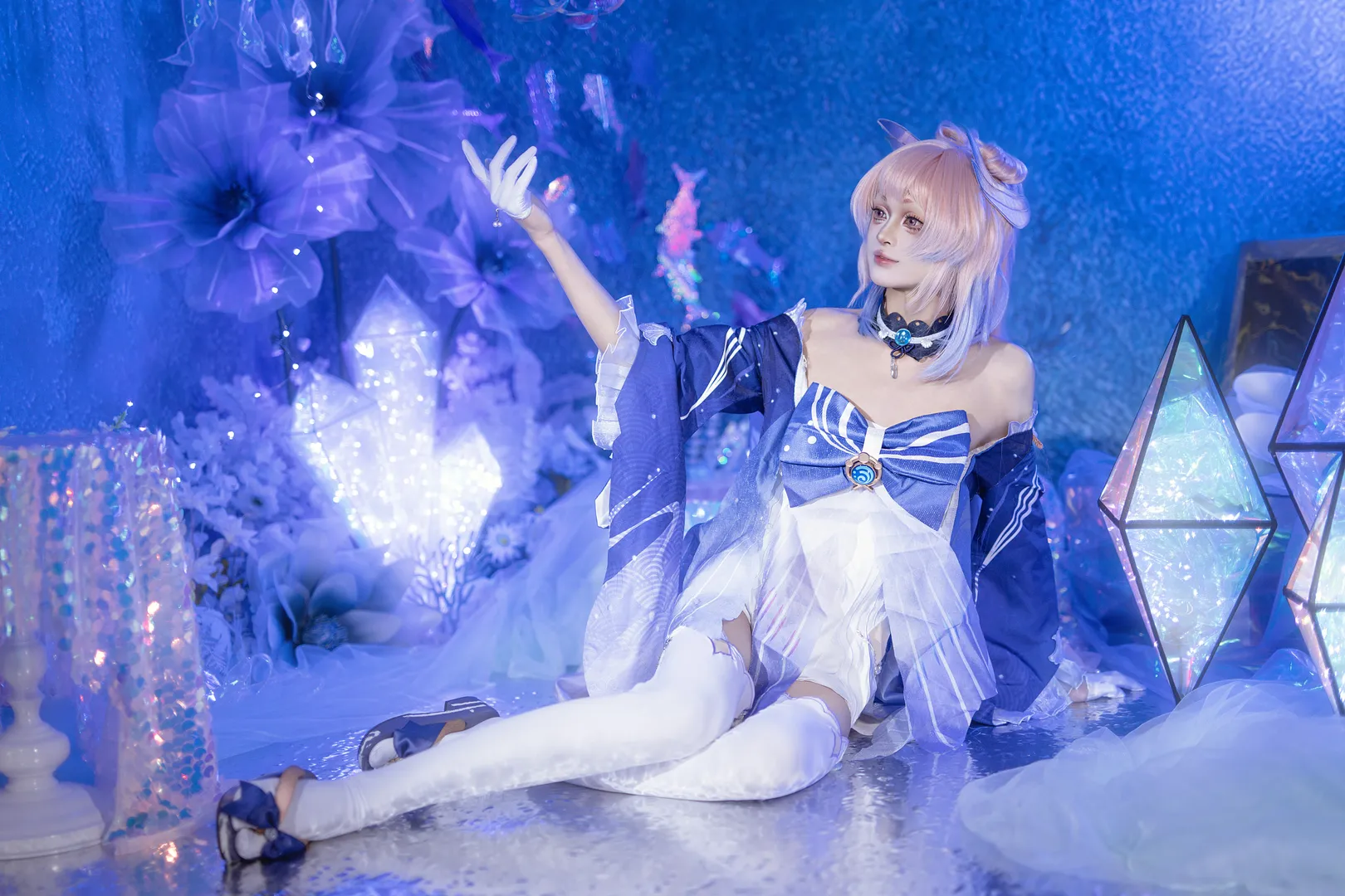 原神, 珊瑚宮心海cos, 白絲, 夢幻佈景, cosplay攝影 - 第3張