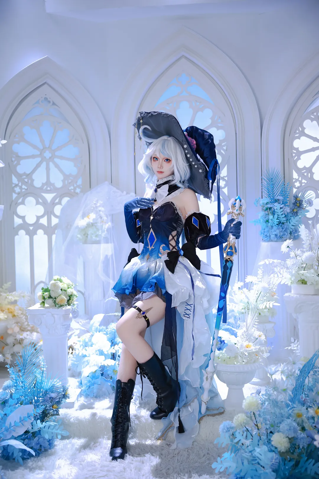 原神, 芙宁娜cos, cosplay摄影, 水下氛围, 哥特风扮相