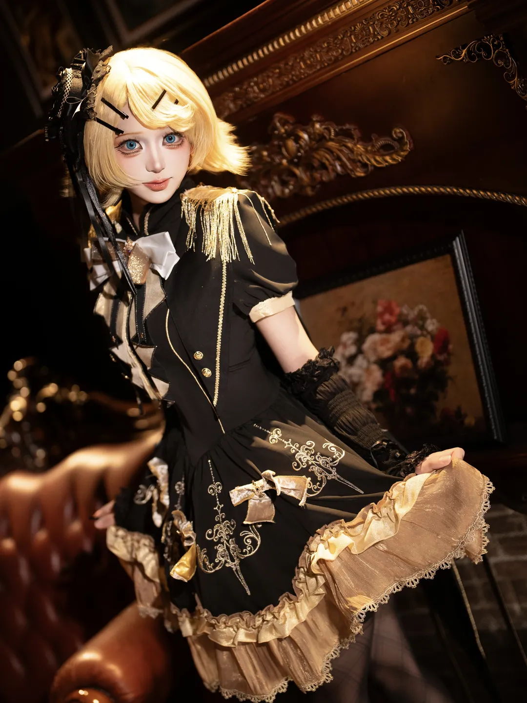 二次元摄影, 私设cosplay, 镜音铃cos, 钢琴写真, 黑金复古风 - 第1张