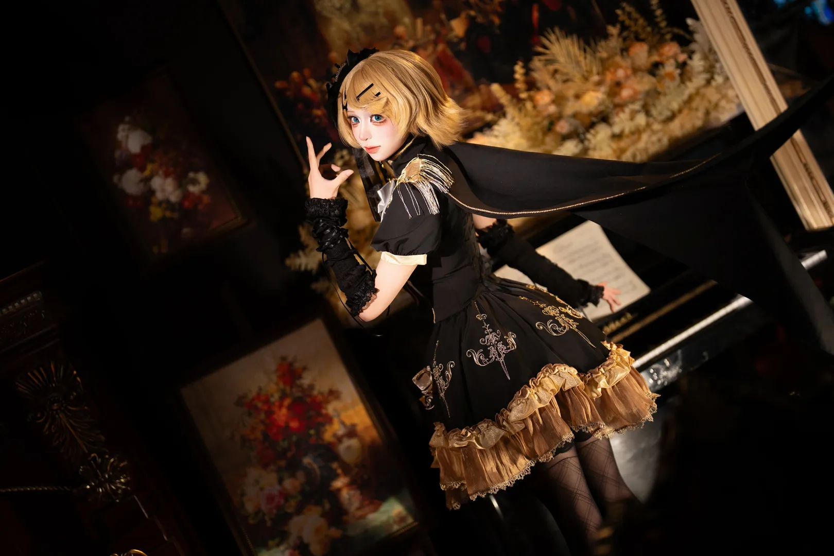 二次元摄影, 私设cosplay, 镜音铃cos, 钢琴写真, 黑金复古风 - 第2张