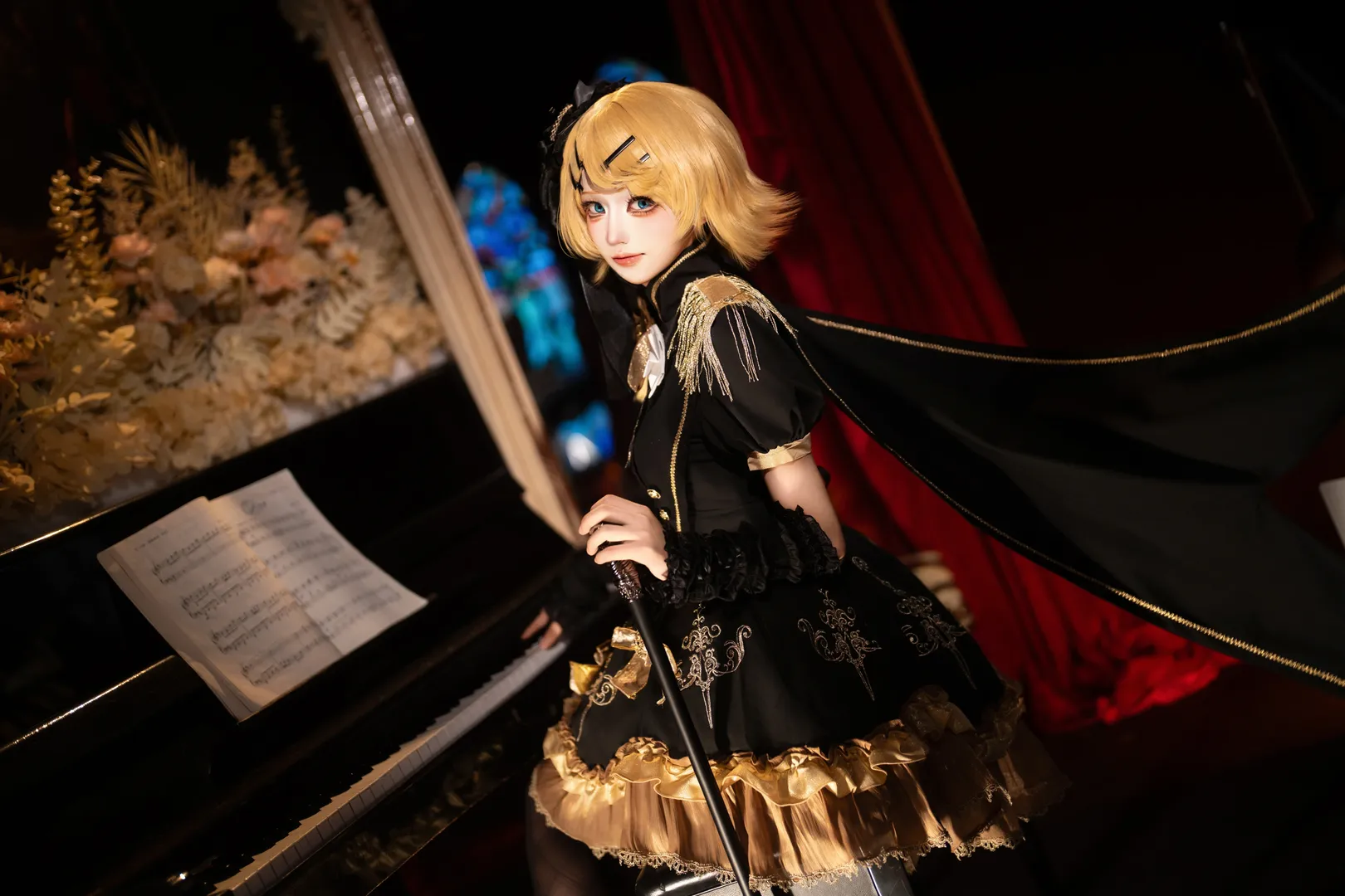 二次元摄影, 私设cosplay, 镜音铃cos, 钢琴写真, 黑金复古风 - 第4张