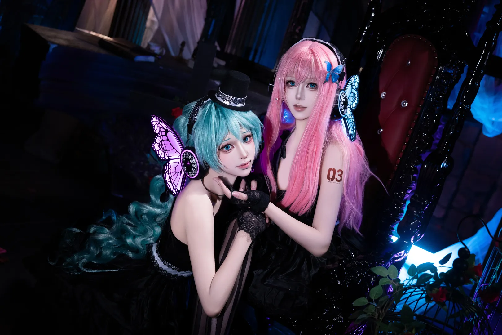 初音未来cos, Vocaloid, 暗黑风cosplay, 蝴蝶耳机, 巡音流歌cos