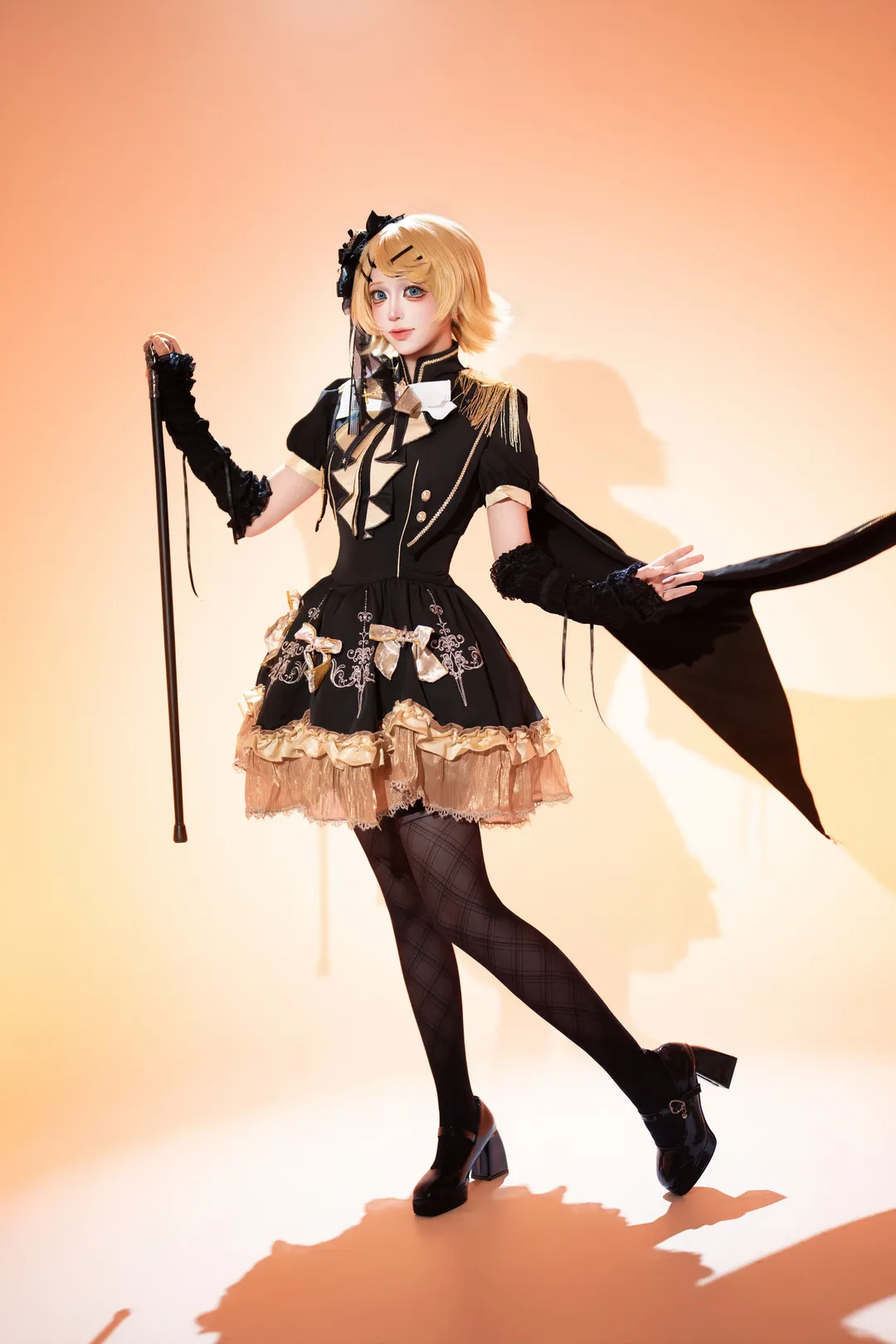 角色扮演, cosplay摄影, 镜音铃cos, 私设Lolita, 黑金裙装