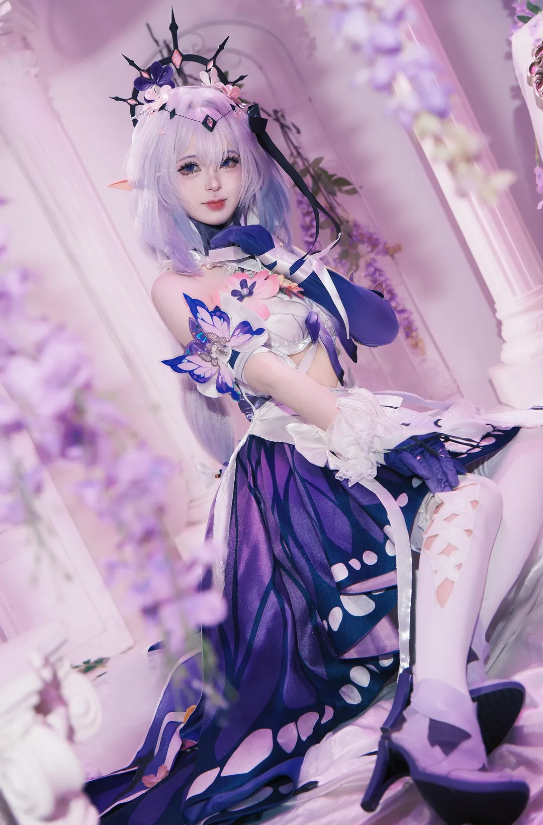 崩坏星穹铁道, 遐蝶cos, cosplay摄影, 精灵耳造型, 紫藤花海