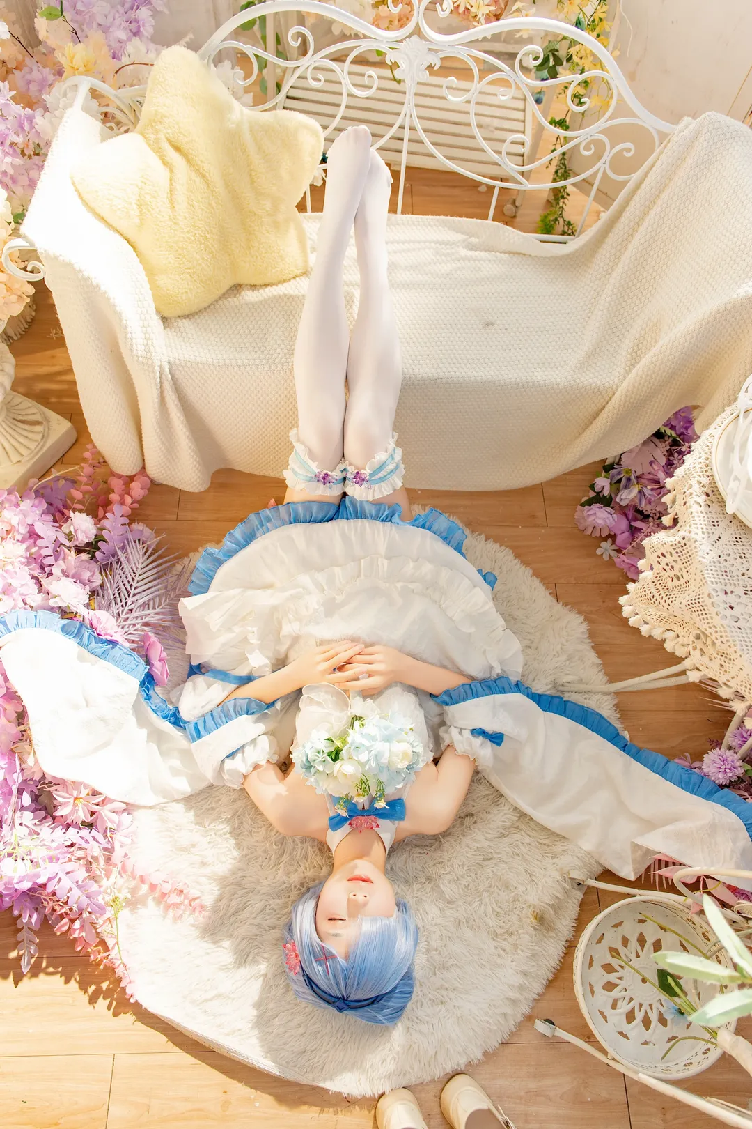二次元cosplay, 蕾姆cos, 从零开始的异世界, 白丝穿搭, 摄影棚返图