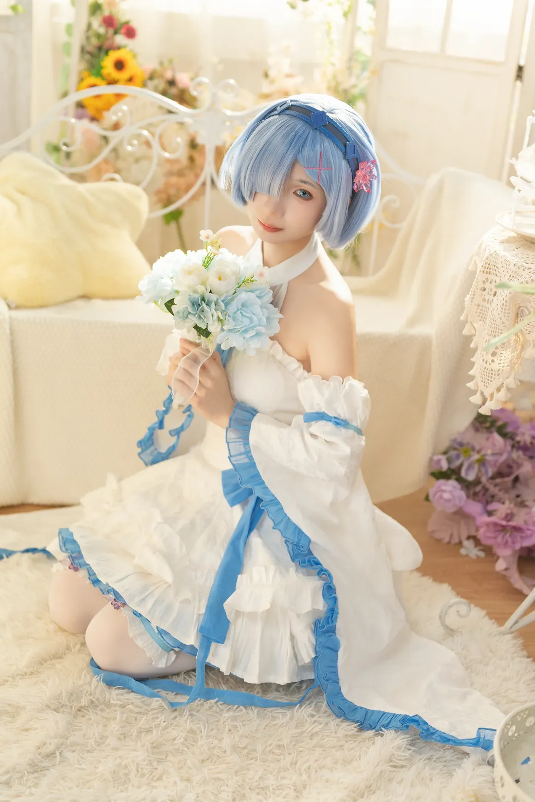 二次元cosplay, 蕾姆cos, 从零开始的异世界, 白丝穿搭, 摄影棚返图 - 第6张
