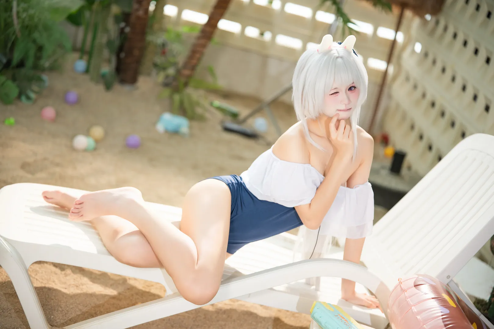 二次元少女, 蔚蓝档案, 泳装cosplay, 夏日摄影, 月雪宫子cos