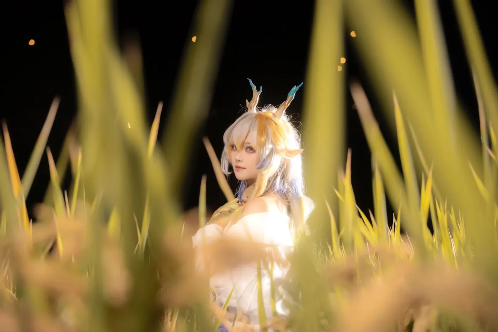 Atmospheric photography, Shu cosplay, Arknights, Night portrait, Elf ears