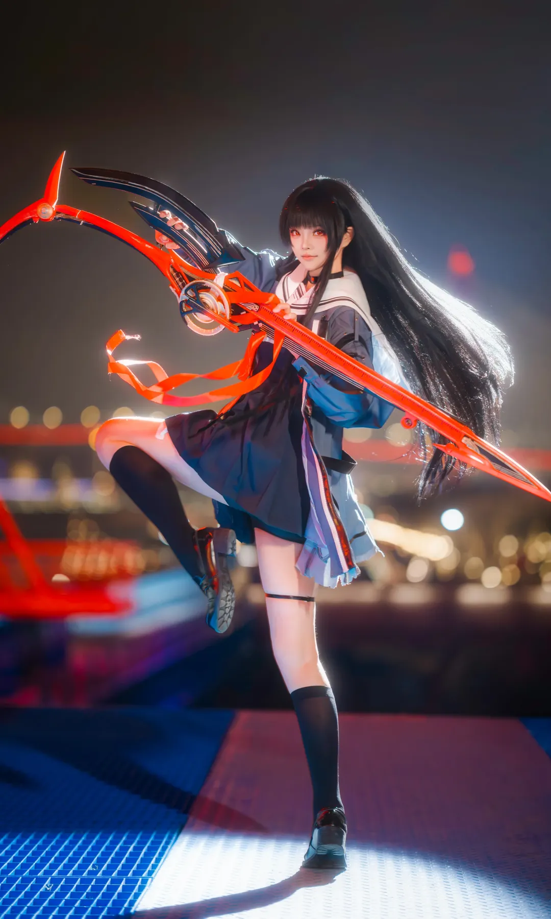 鸣潮, 千咲cos, cosplay摄影, 工业风夜景, 大动态抓拍
