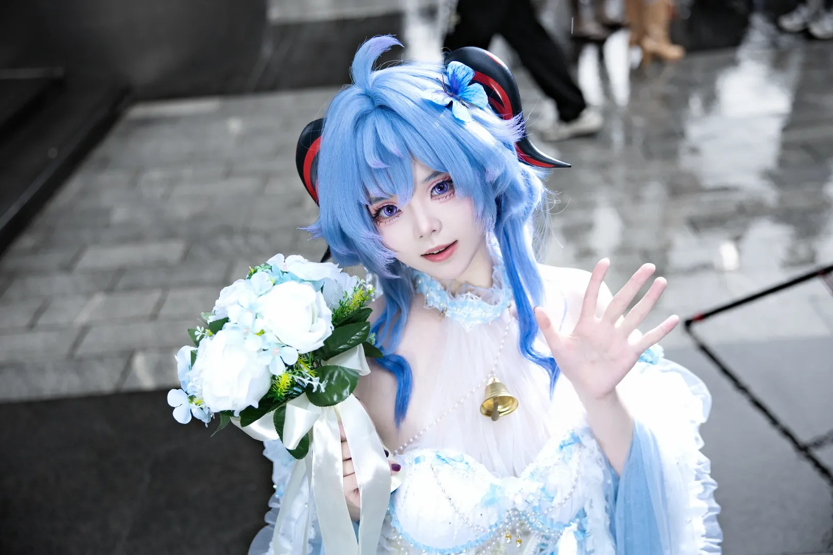 原神, 甘雨cos, 漫展返图, 花嫁cosplay, 蓝发角色