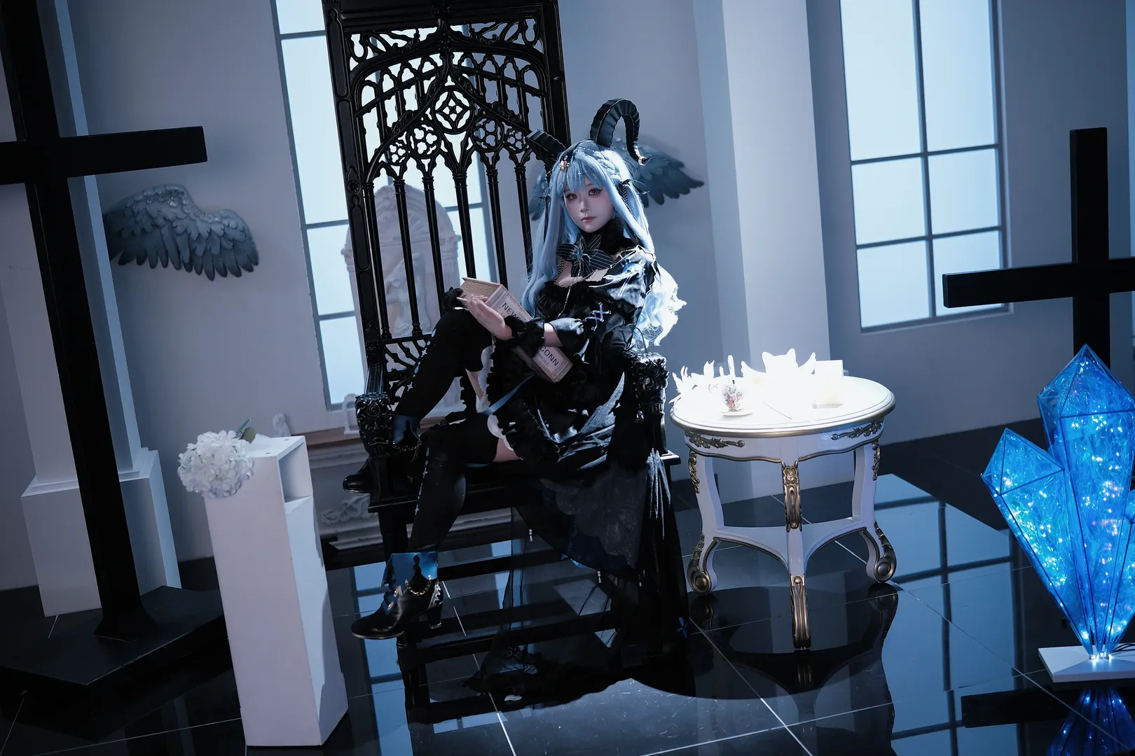 丰川祥子cos, Ave Mujica, 哥特风cosplay, 暗黑系摄影, 蓝发造型 - 第3张