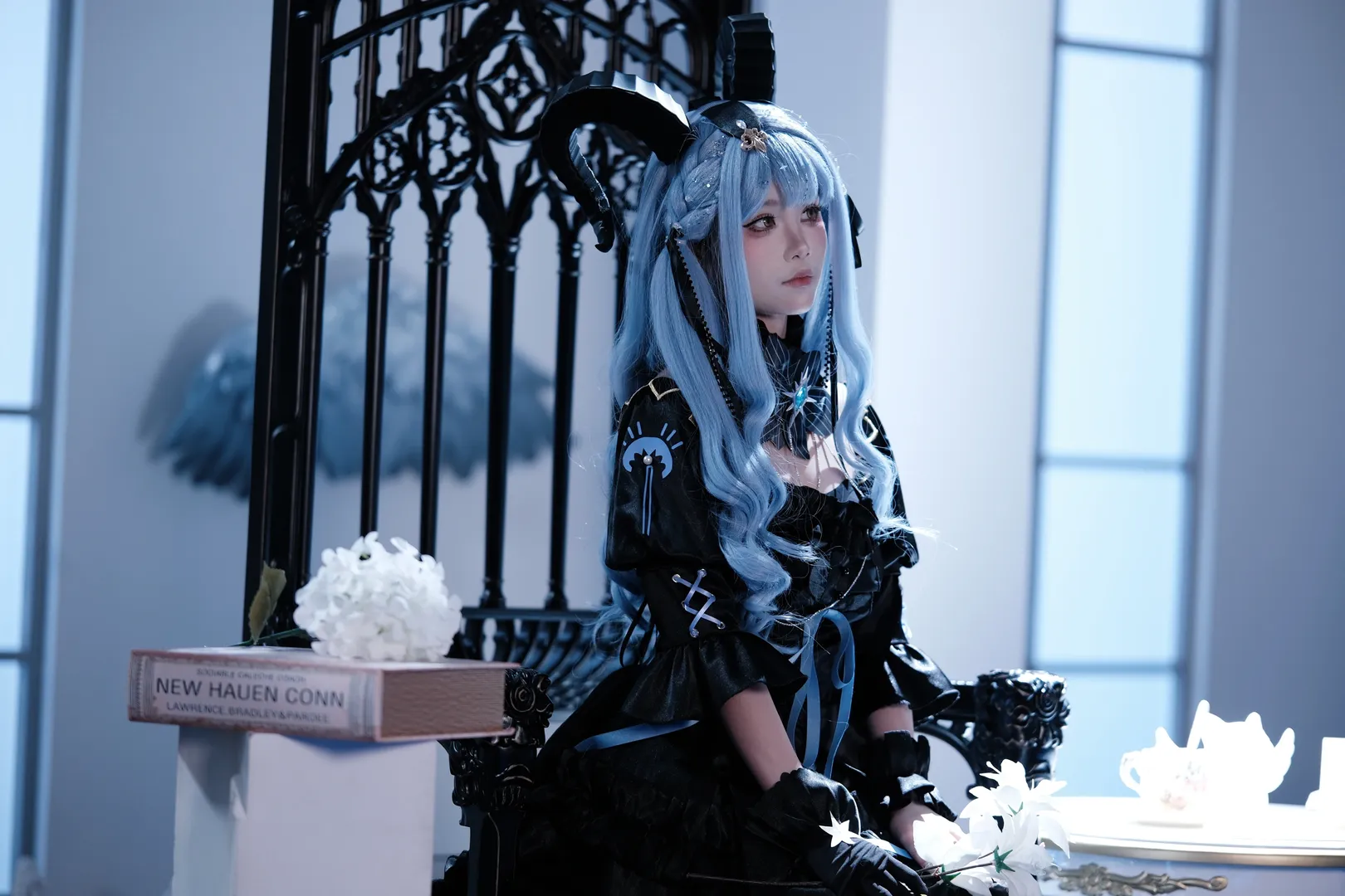丰川祥子cos, Ave Mujica, 哥特风cosplay, 暗黑系摄影, 蓝发造型 - 第5张