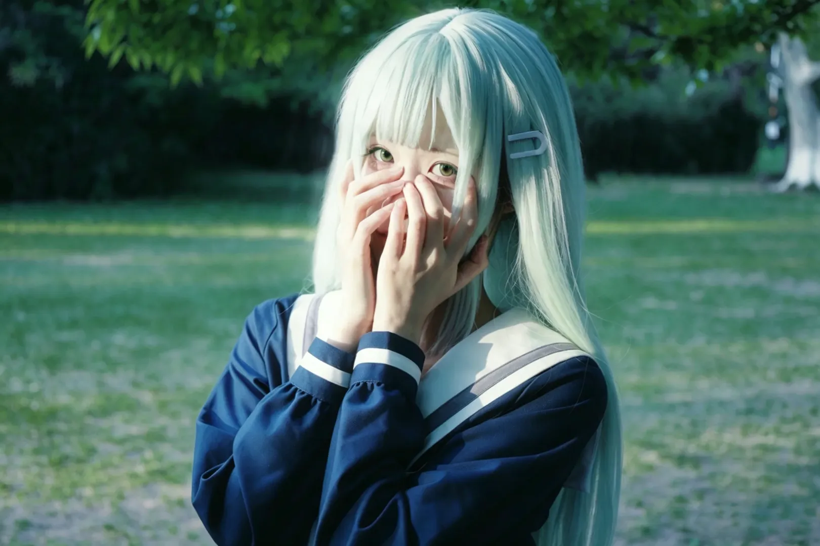cosplay正片, 若叶睦cos, 二次元外景, BanG Dream! Ave Mujica, 薄荷色长发 - 第2张