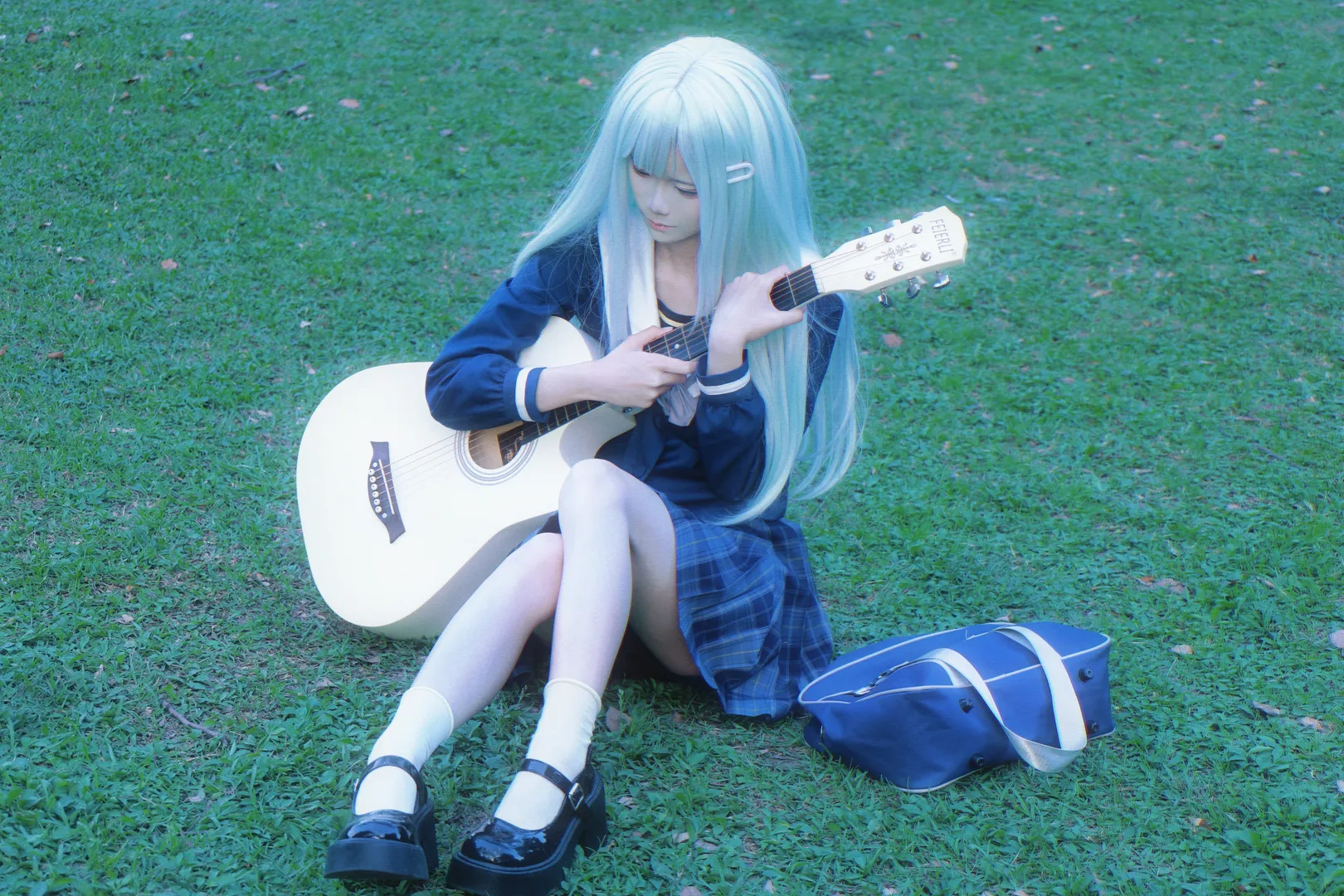 cosplay正片, 若叶睦cos, 二次元外景, BanG Dream! Ave Mujica, 薄荷色长发