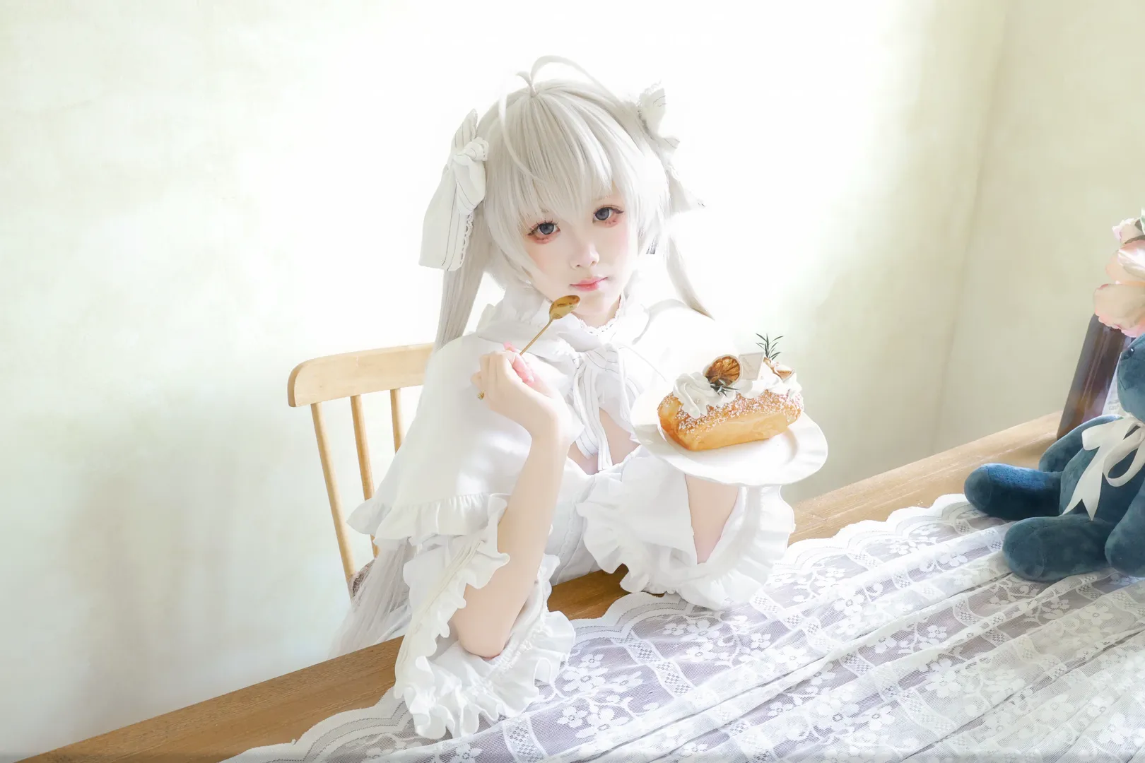 春日野穹cos, 缘之空, cosplay日常, 二次元写真, 双马尾白裙 - 第2张