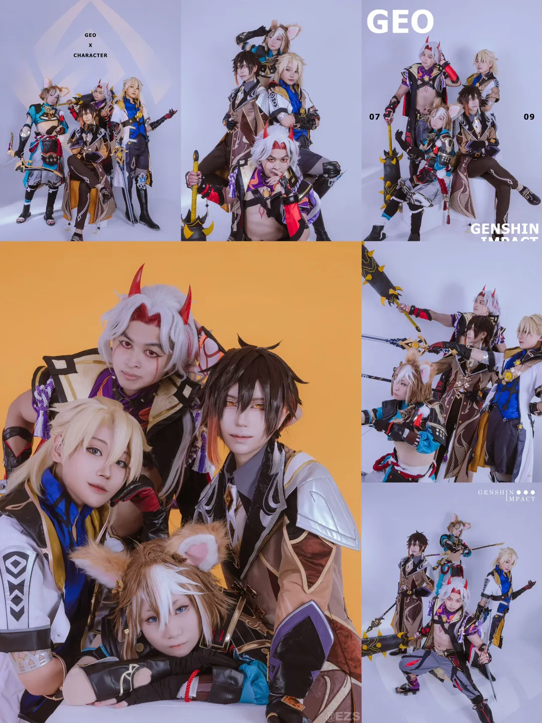 原神, コスプレ撮影, アルベド コスプレ, 岩元素, 4人グループ撮影 - 1枚目