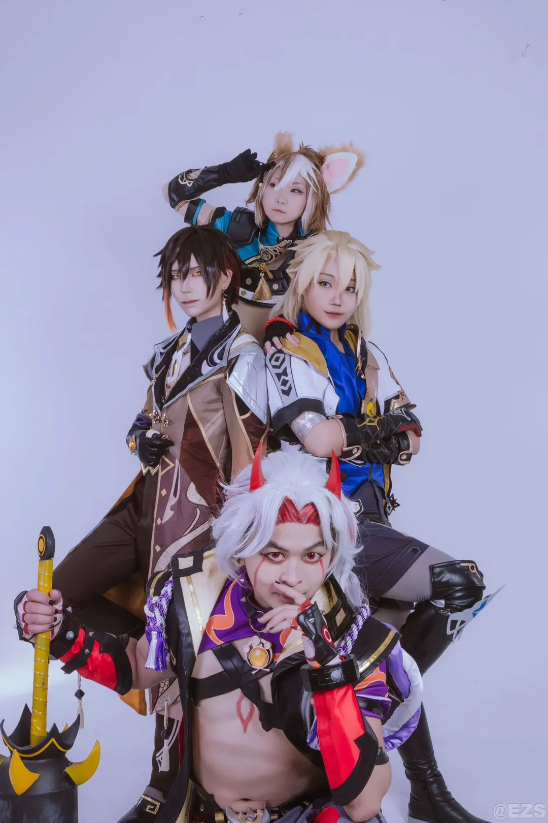 原神, コスプレ撮影, アルベド コスプレ, 岩元素, 4人グループ撮影 - 4枚目