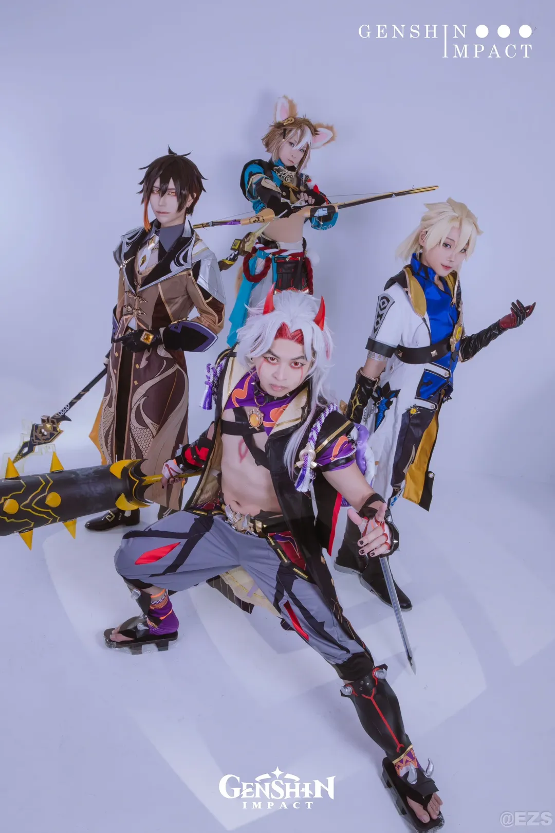 原神, コスプレ撮影, アルベド コスプレ, 岩元素, 4人グループ撮影 - 7枚目