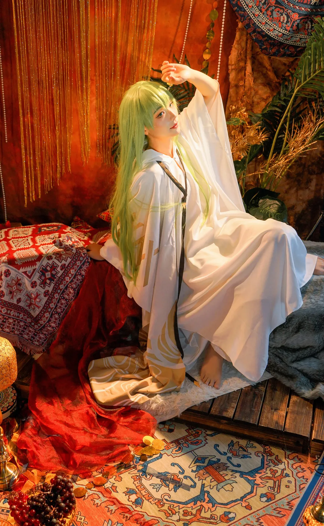 Fate/Grand Order, 二次元cosplay, 恩奇都cos, 绿发假发, 异域风摄影 - 第1张