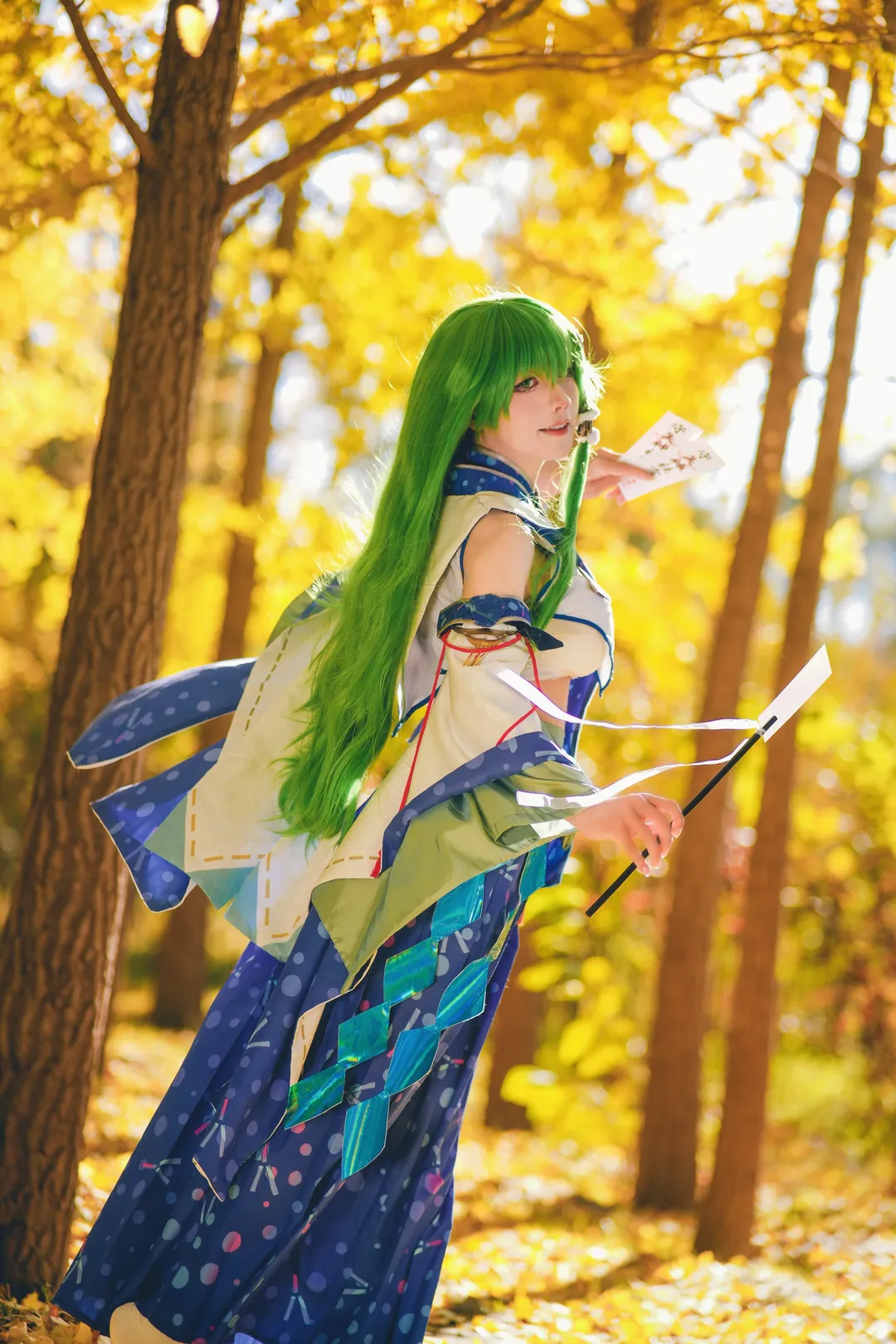 東方Project, 東風谷早苗cos, 二次元cos正片, 巫女cosplay, 秋日銀杏寫真