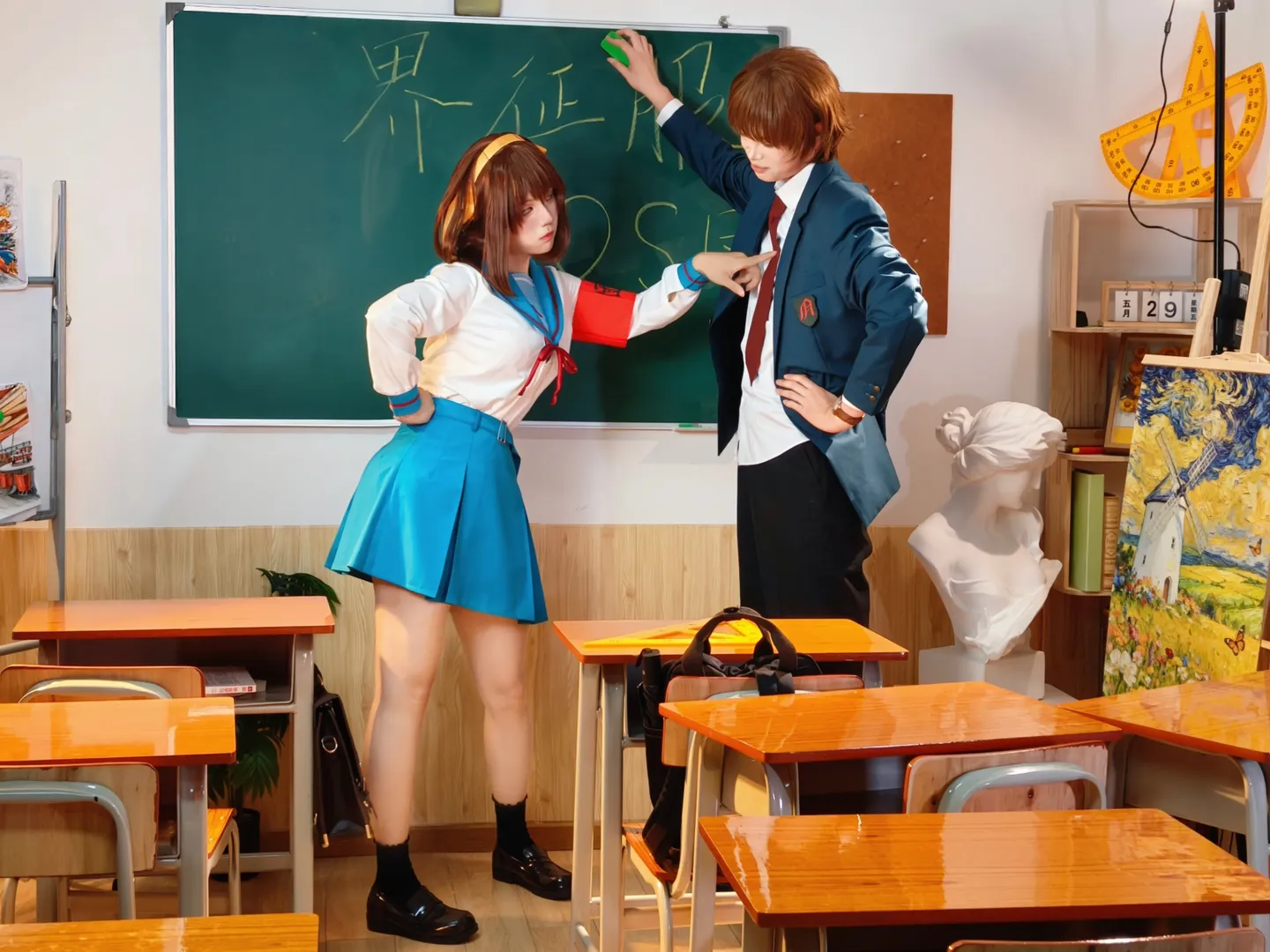 二次元コスプレ, セーラー服コーデ, 教室撮影, 涼宮ハルヒコスプレ, 涼宮ハルヒの憂鬱 - 4枚目
