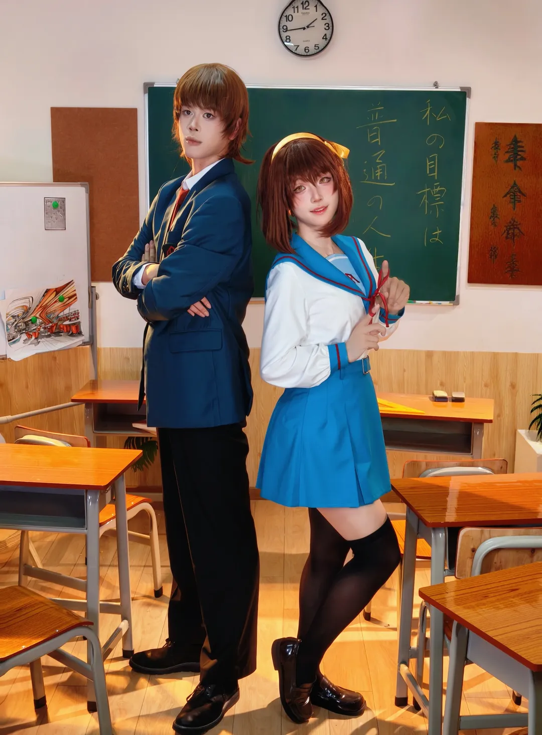 二次元コスプレ, セーラー服コーデ, 教室撮影, 涼宮ハルヒコスプレ, 涼宮ハルヒの憂鬱