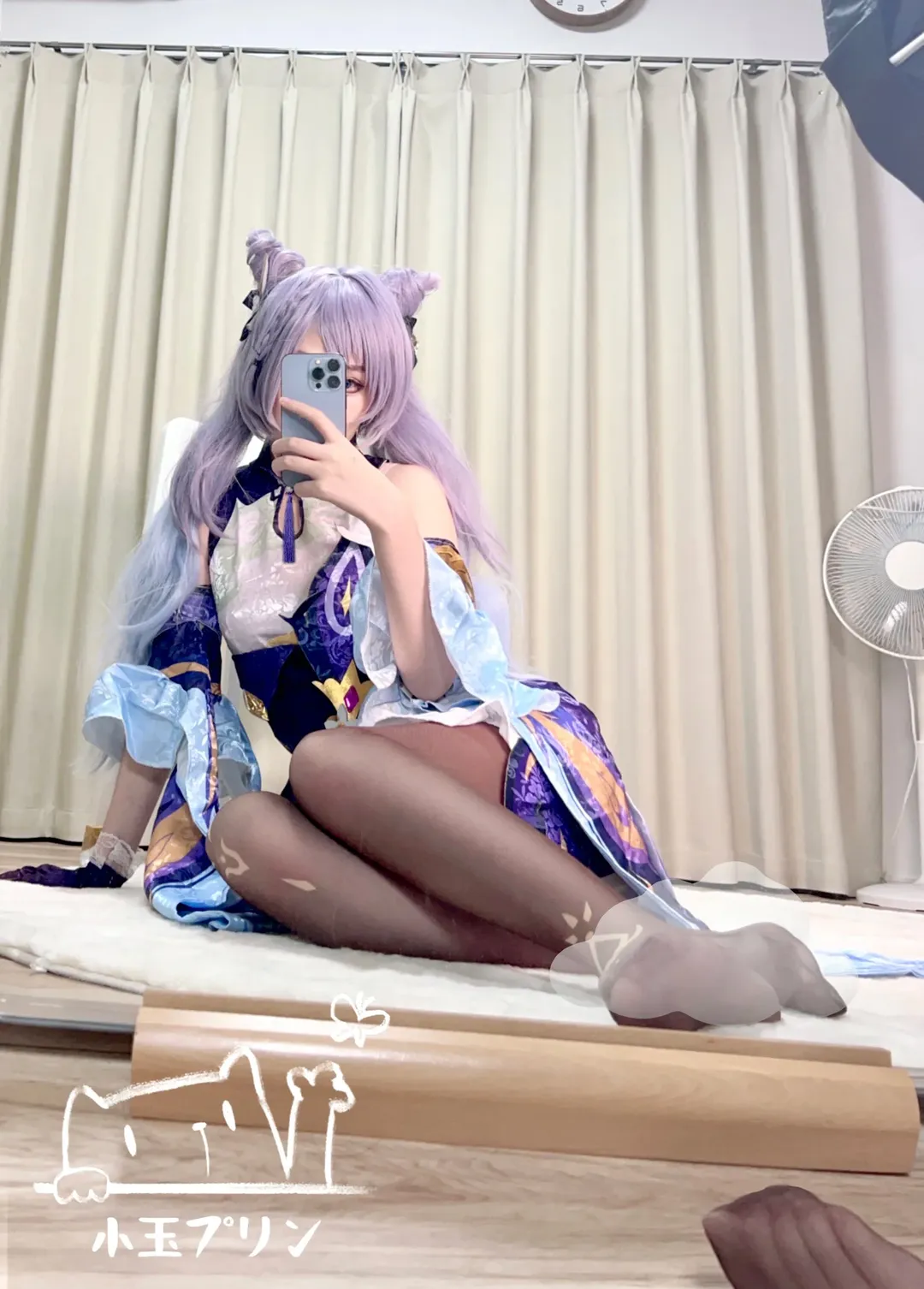 原神, メイク・スタイリングの紹介, 刻晴コスプレ, 鏡越しの自撮り, ウィッグを外す - 1枚目