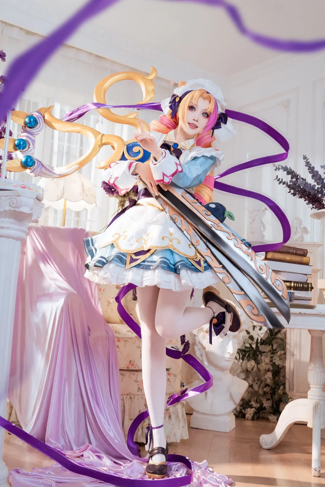 英雄联盟, 格温cos, cosplay拍照姿势, 白丝女仆cos, cos道具分享
