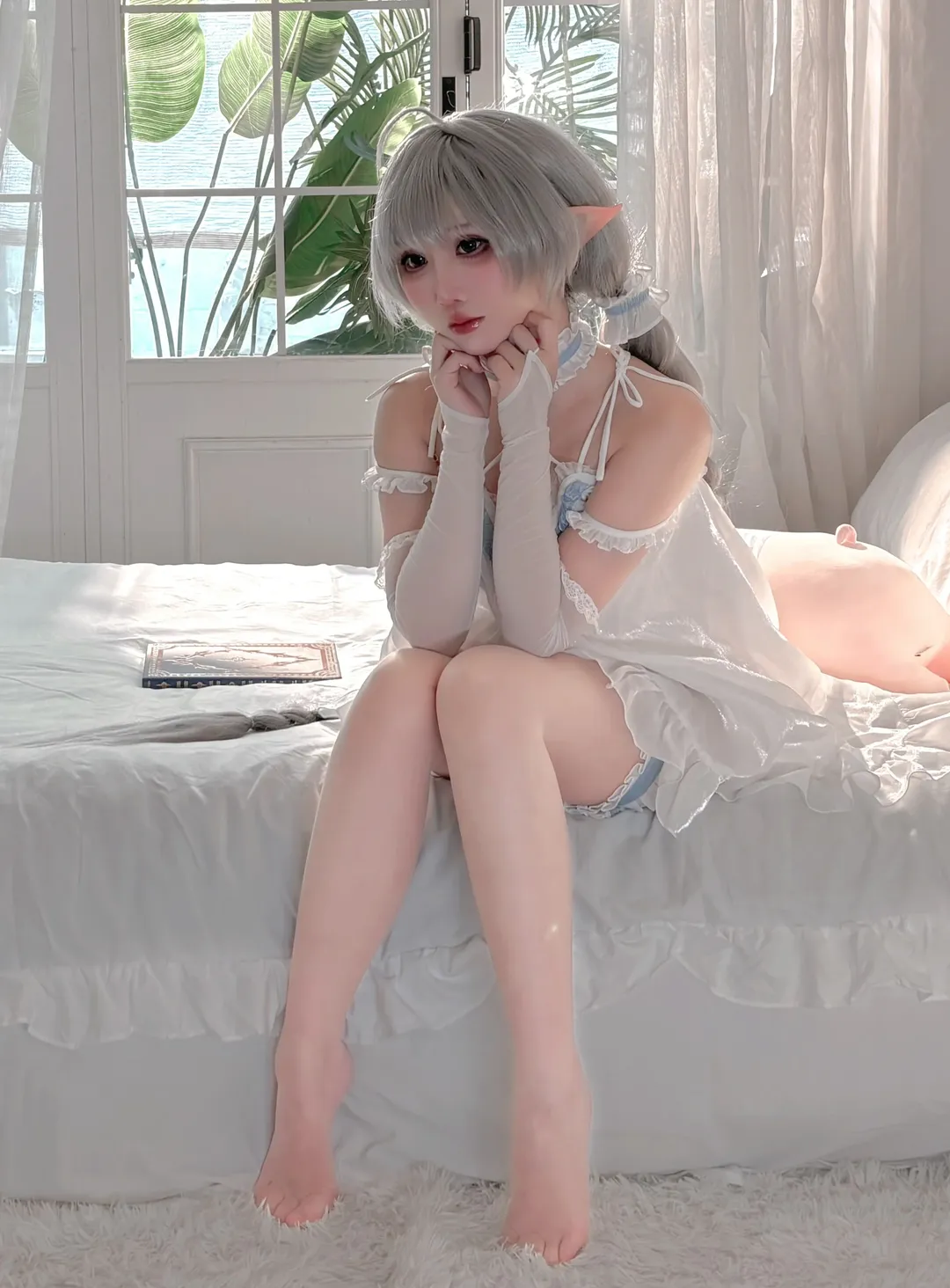 碧蓝航线, 埃佛森cos, 银发精灵, 居家写真, 白裙cosplay - 第2张