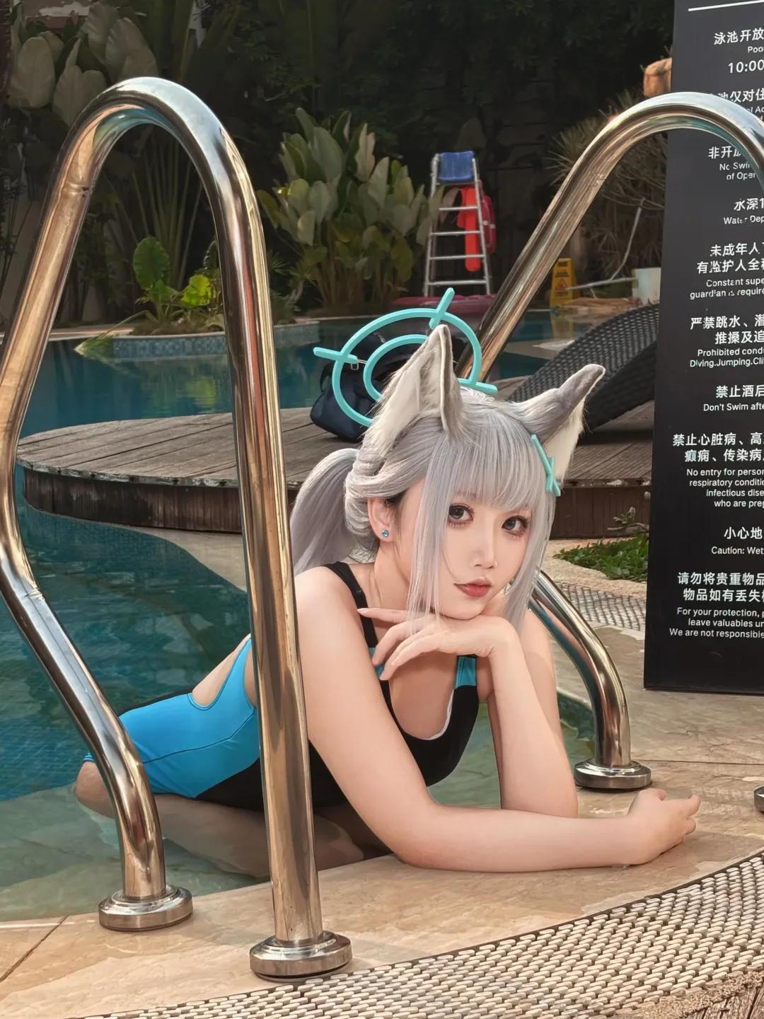 蔚蓝档案, 泳装cosplay, 砂狼白子cos, 二次元角色扮演, 夏日外景摄影 - 第3张