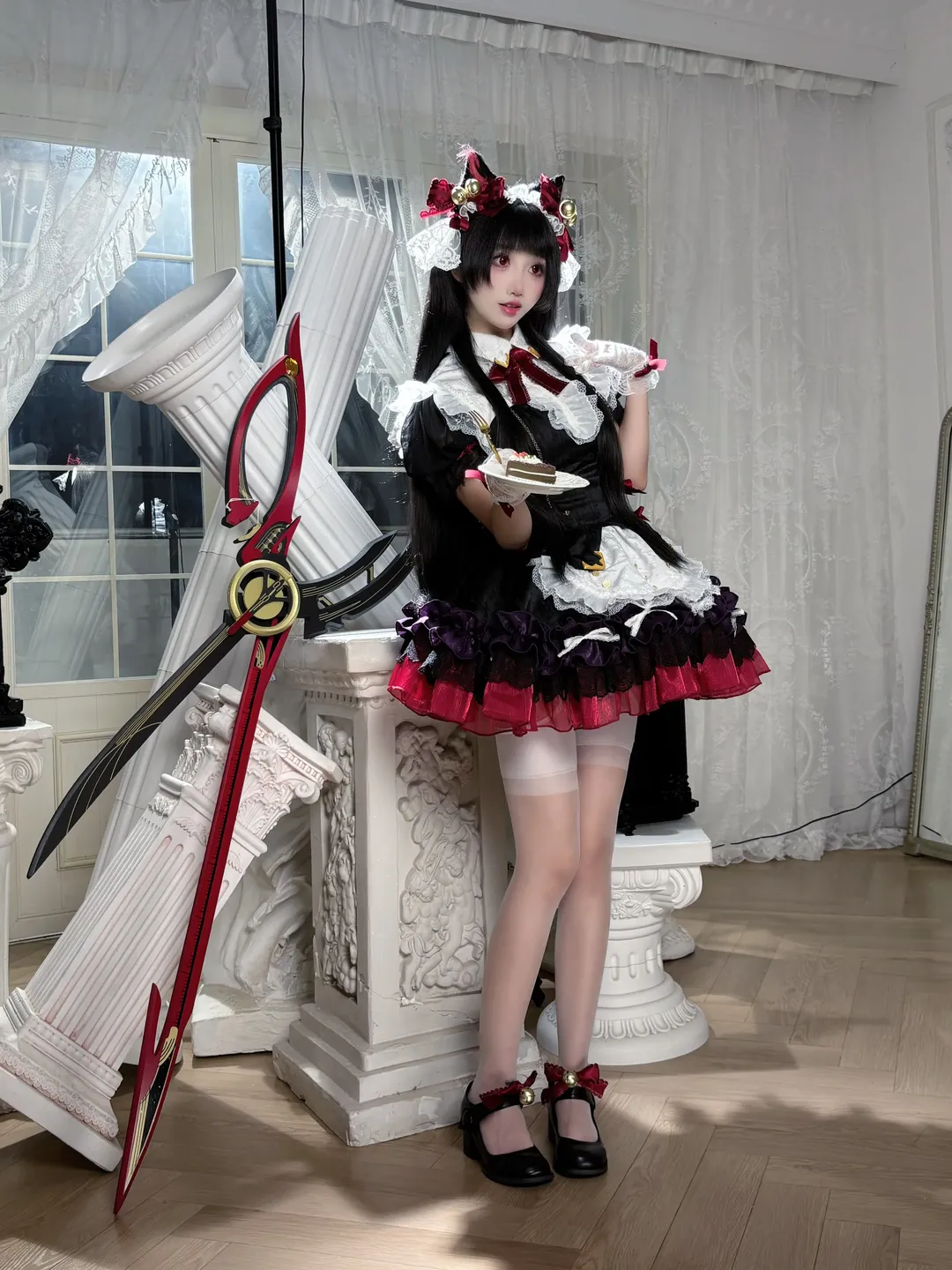 鸣潮, cosplay, 千咲cos, 白丝, 暗黑女仆 - 第3张
