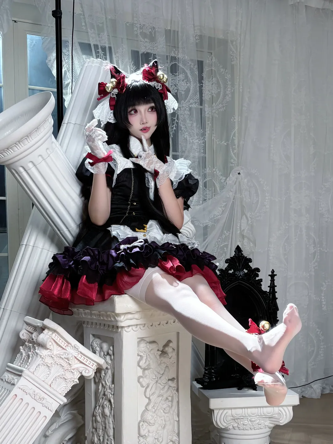 鸣潮, cosplay, 千咲cos, 白丝, 暗黑女仆