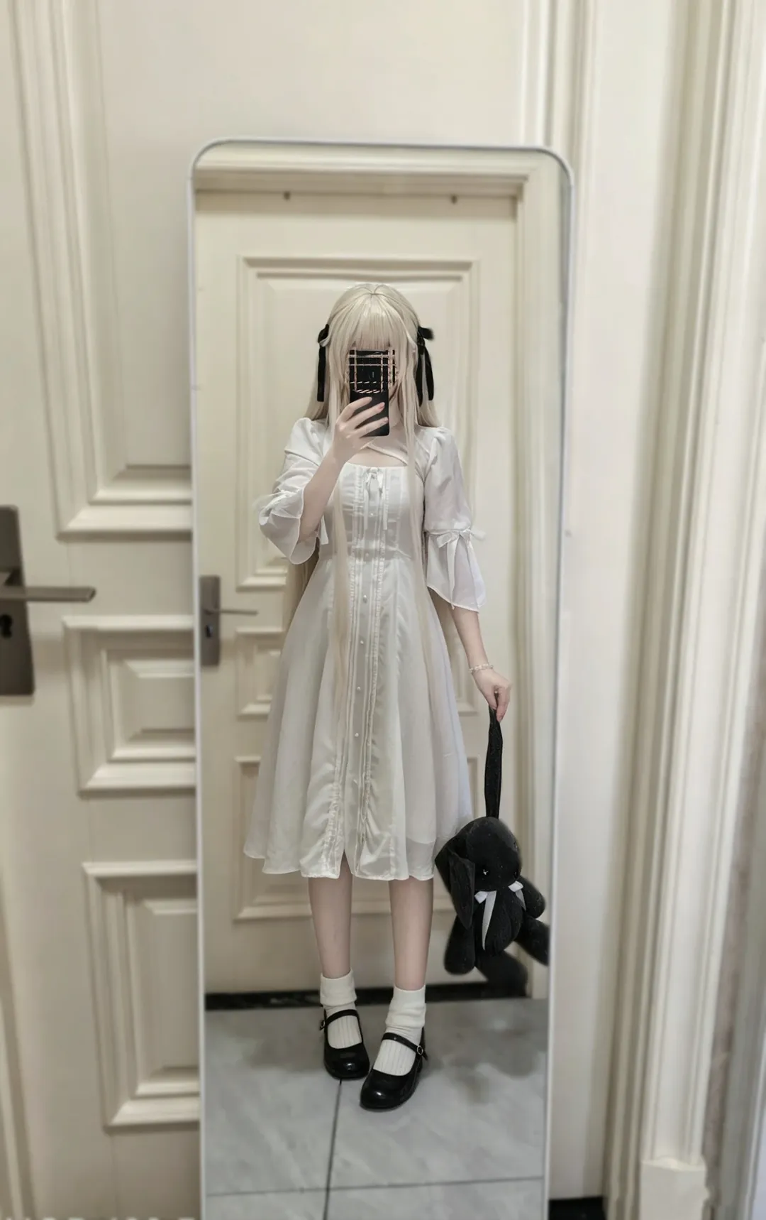 春日野穹コスプレ, 白いワンピース, サブカルファッション, メリージェーンのコーデ, うさ耳要素 - 2枚目