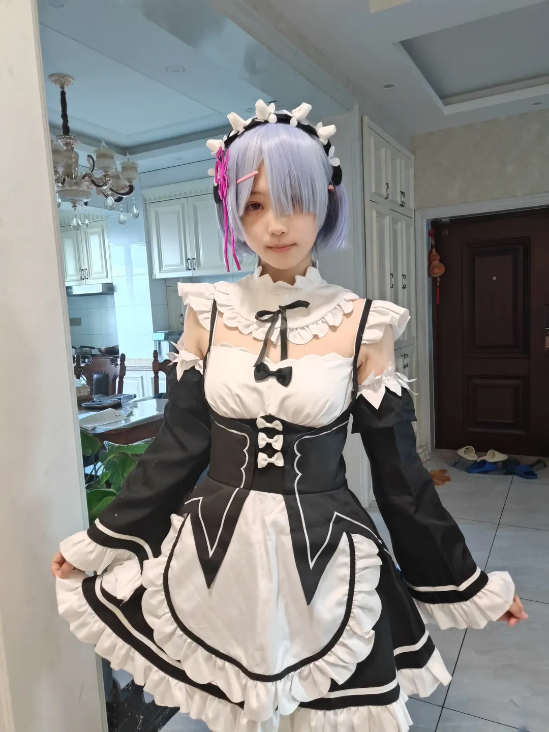 Rem cosplay, Re:Zero - Starting Life in Another World, Cosplay photography, Maid outfit styling, Casual white tights - Image 1
