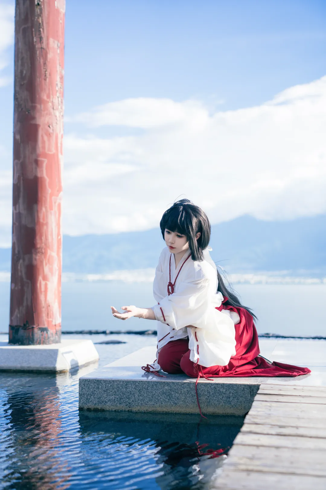 cosplay摄影, 桔梗cos, 犬夜叉, 和风巫女, 水景摄影 - 第2张